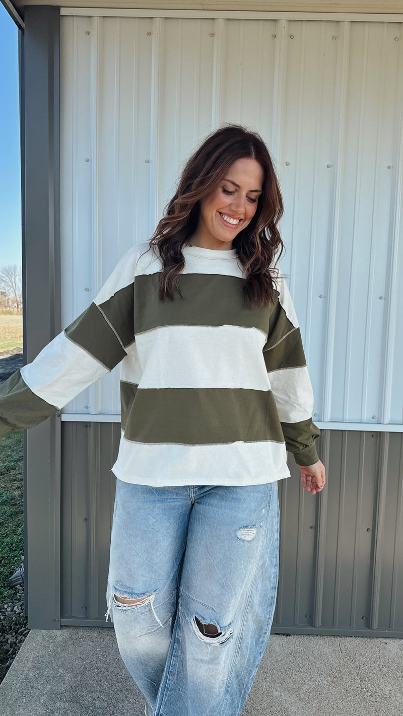 Olive Colorblock LS Tee