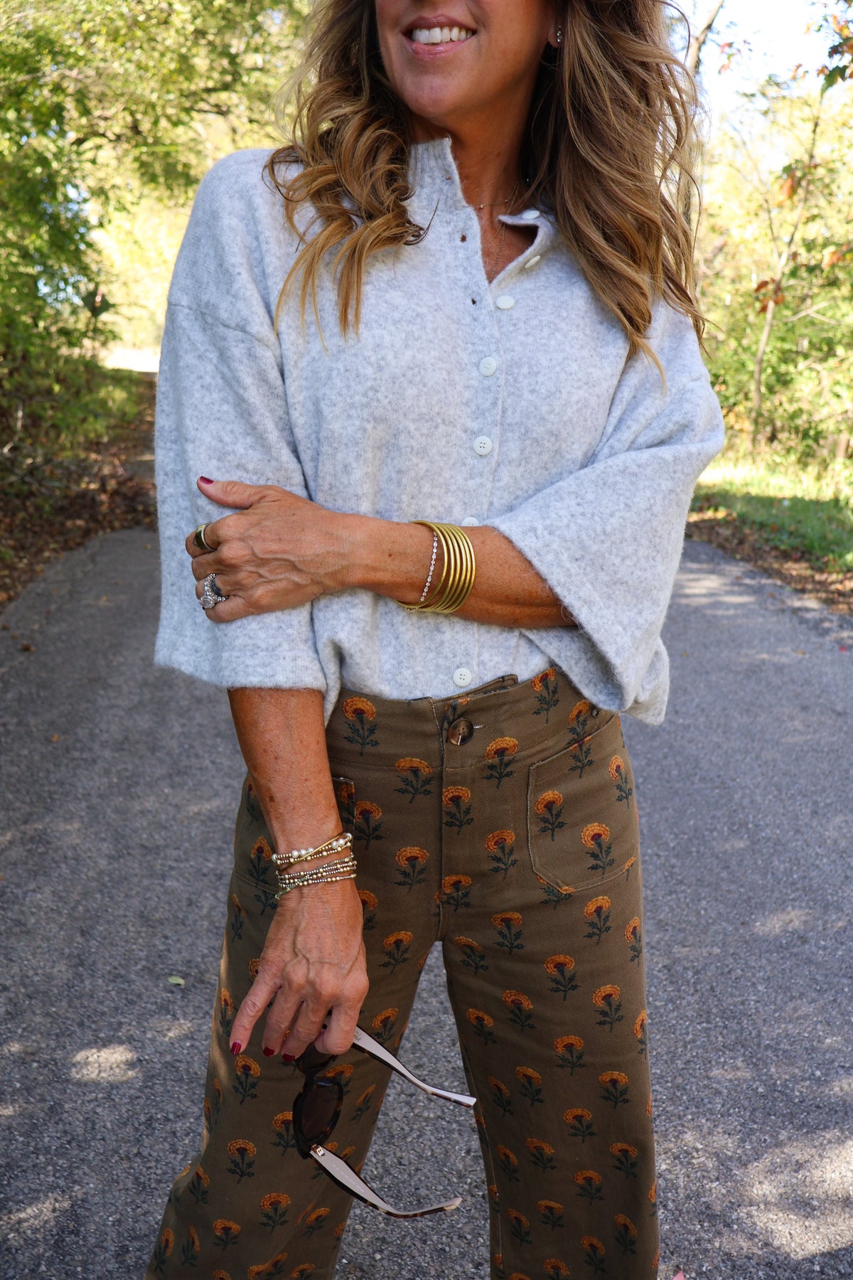 Ivory Charcoal Elbow Sleeve Cardigan