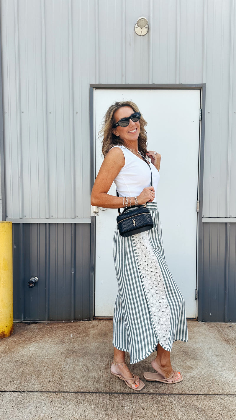 Holland Striped Eyelet Pant in Green