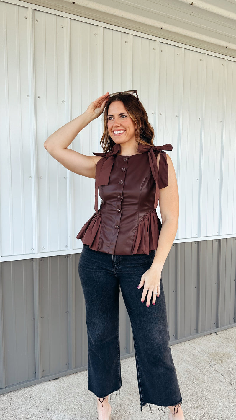 Bordeaux Leather Peplum Top