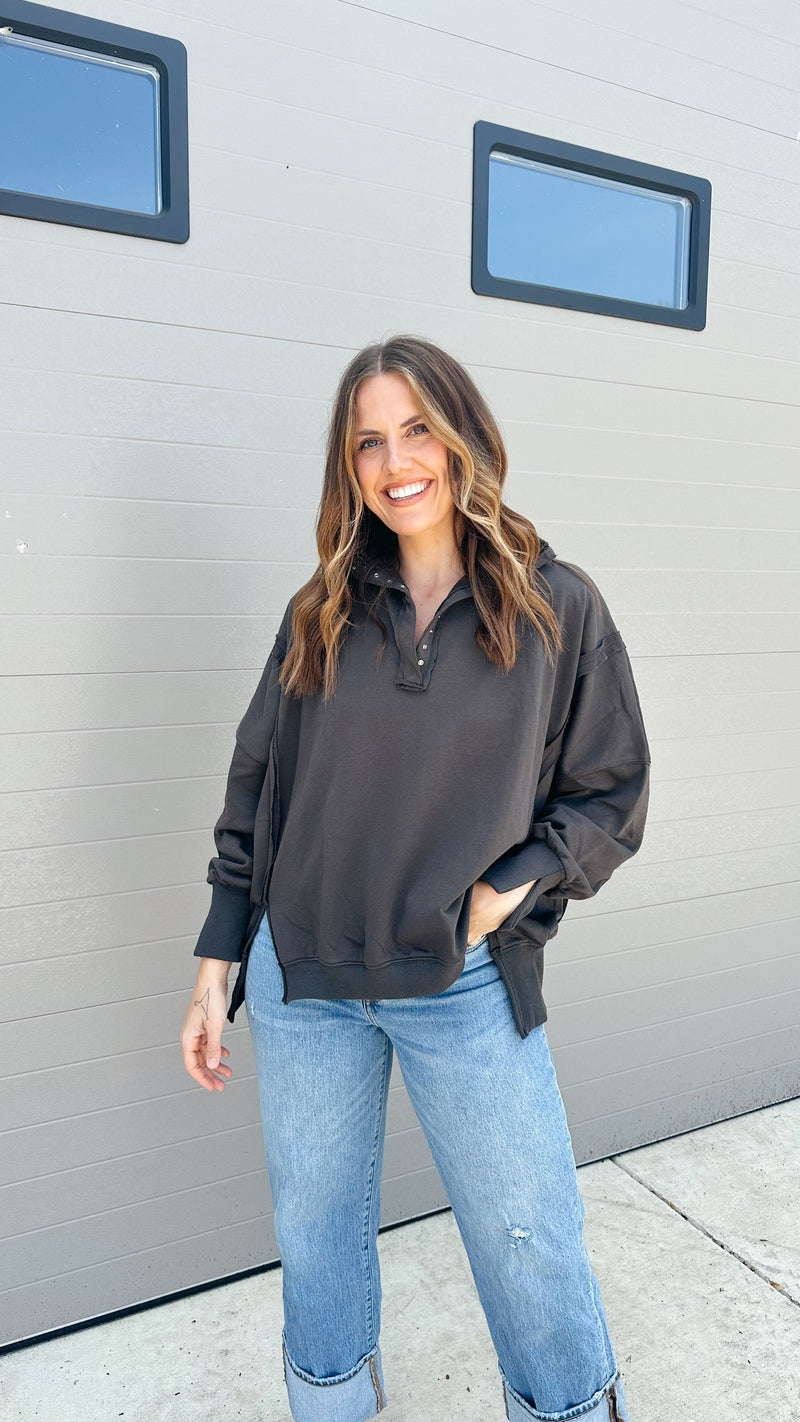 Deep Coal Henley Pullover