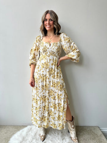 Chestnut Puff Sleeve Midi Dress