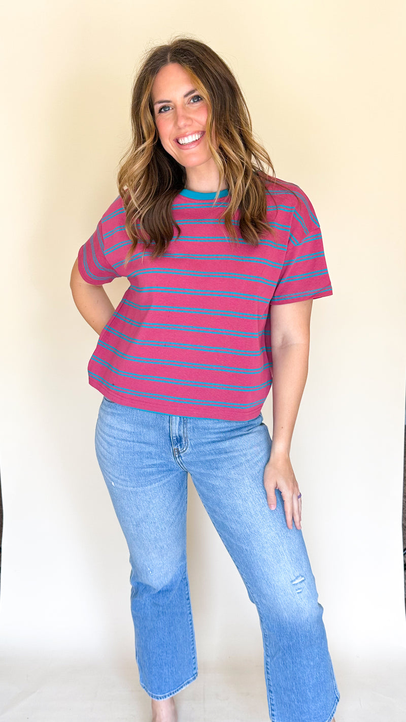 Riley Striped Tee in Magenta