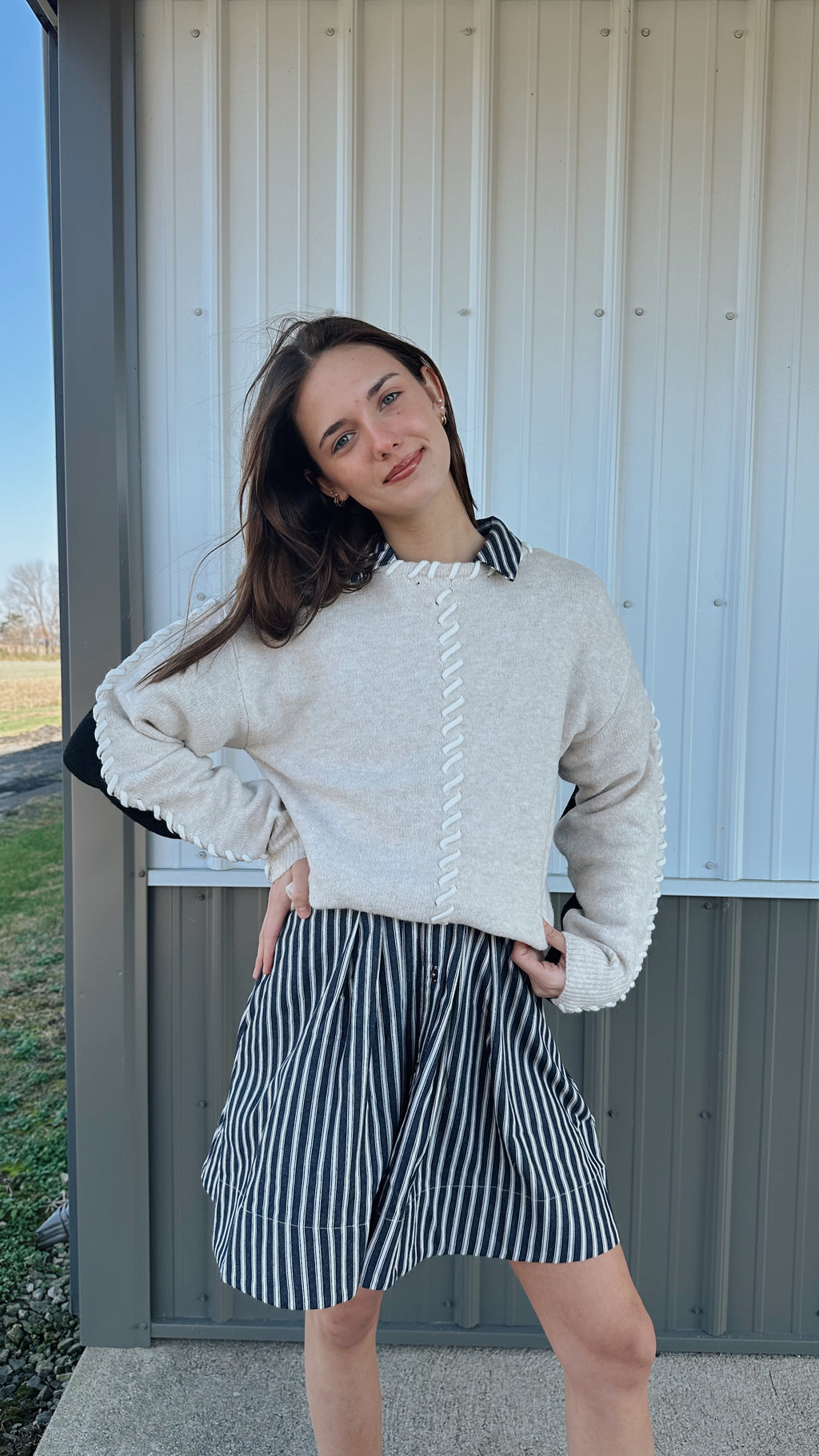 Laces Colorblock Sweater in Black