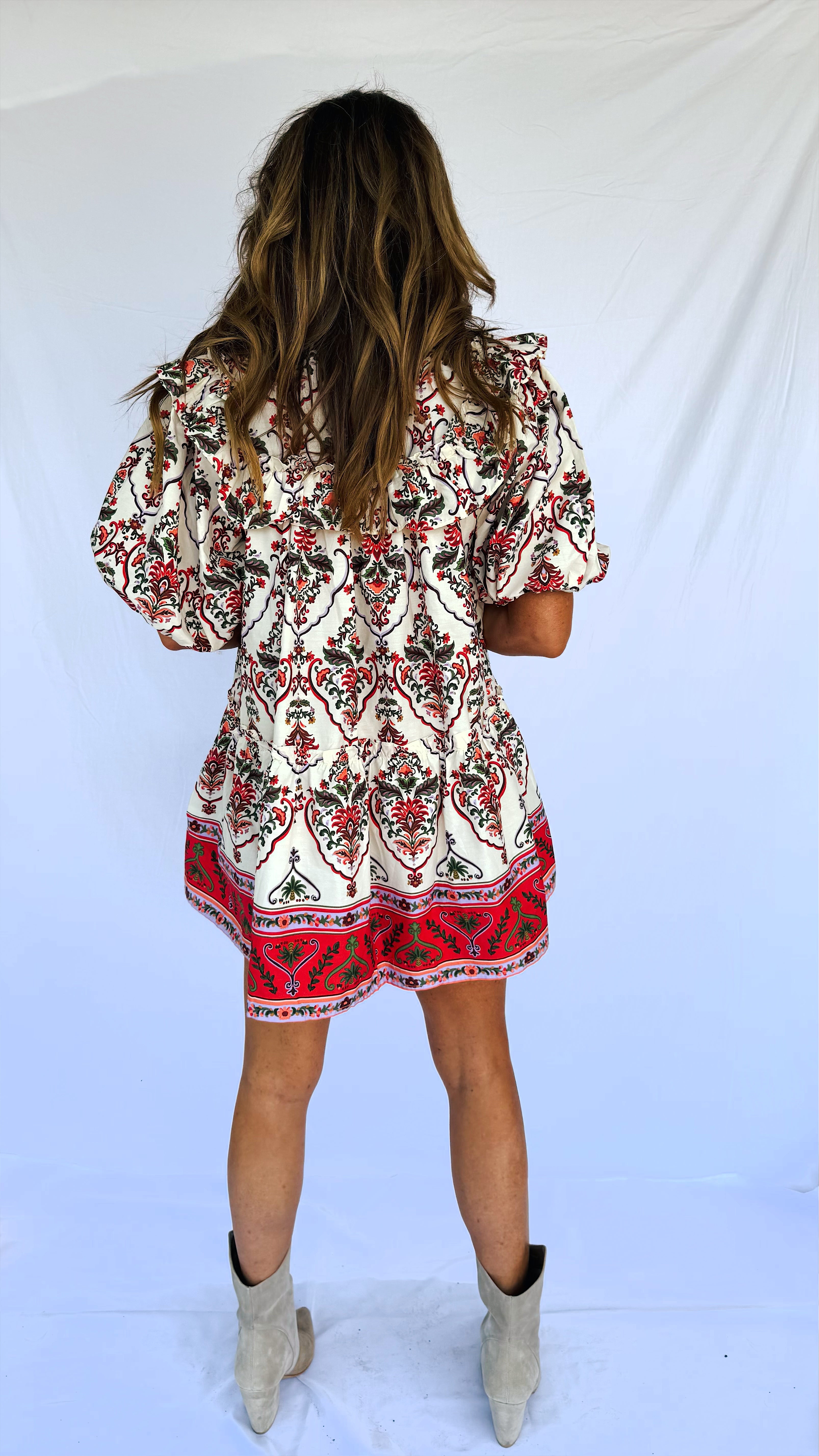 Paisley Ruffle Mini Dress