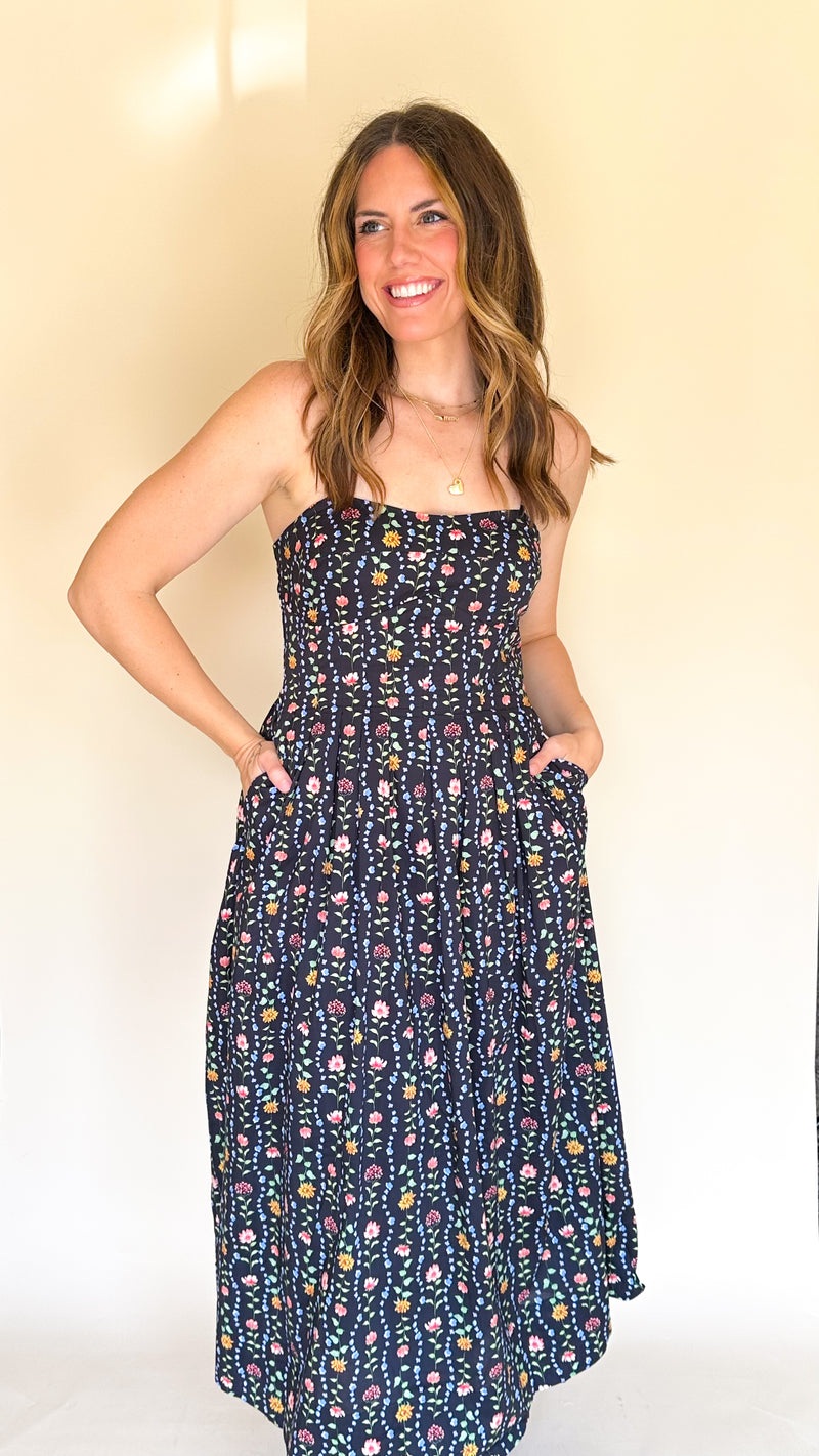 Ivy Floral Midi Dress in Black
