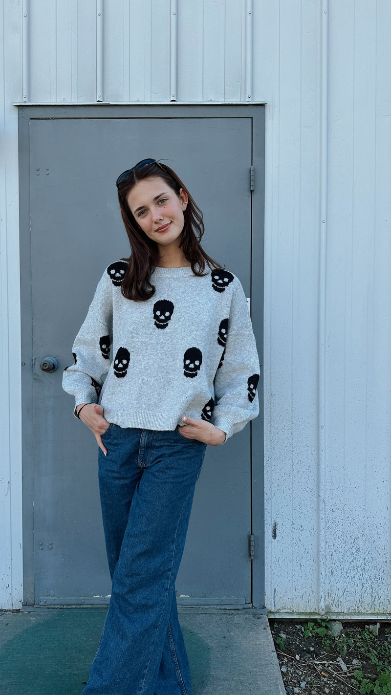 Spooky Crew Sweater in Silver