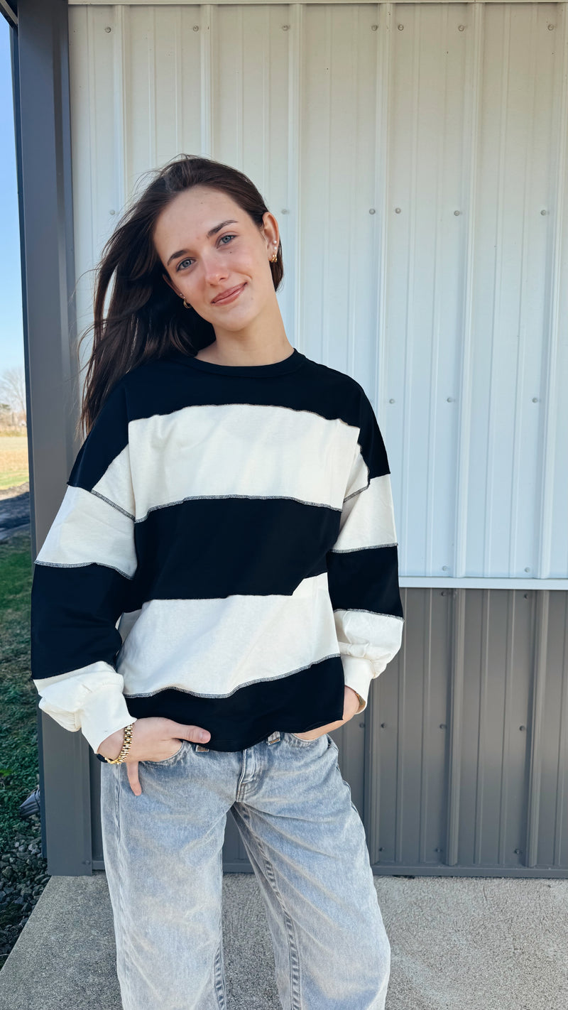 Black Colorblock LS Tee