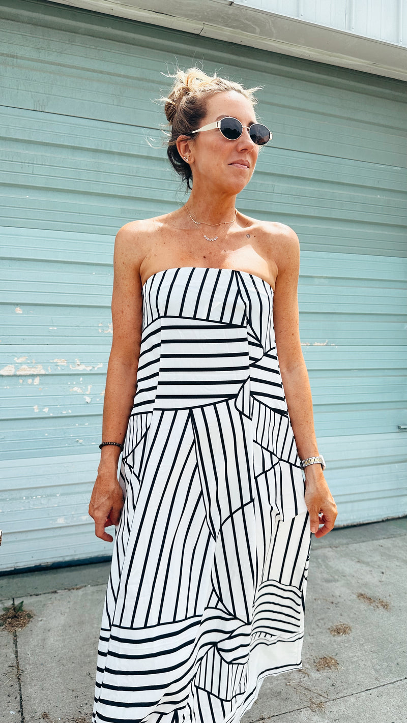 B&W Strapless Dress