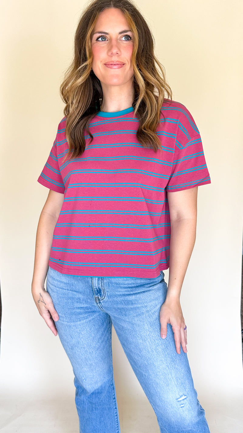 Riley Striped Tee in Magenta
