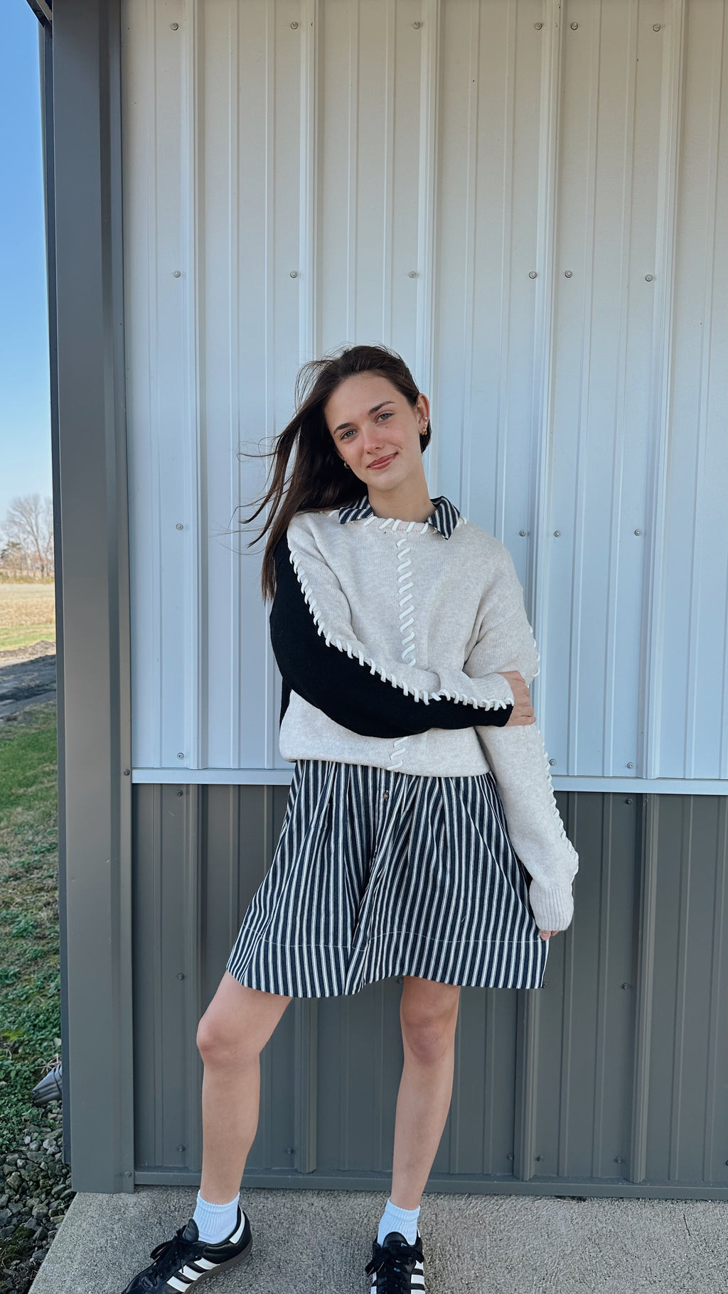 Laces Colorblock Sweater in Black