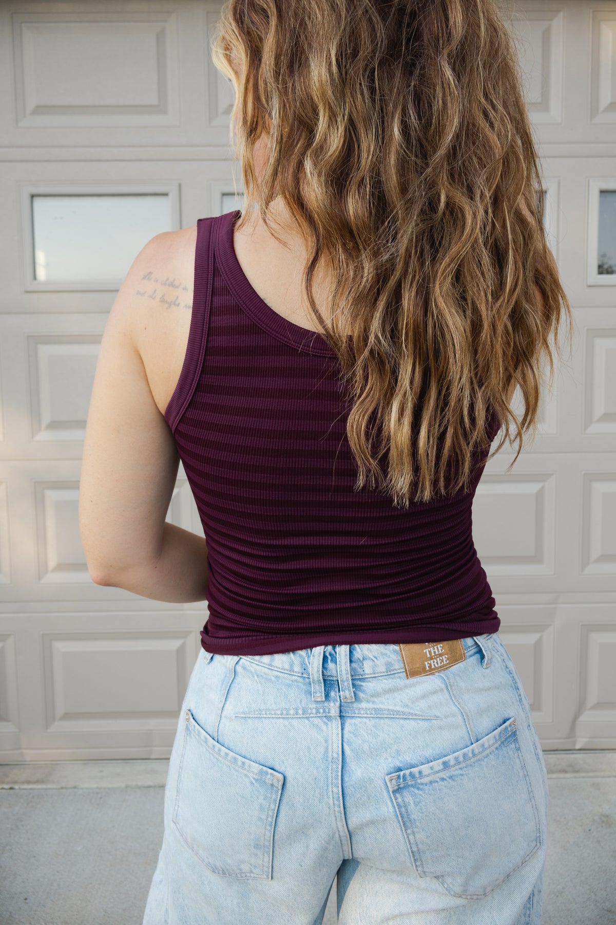 Reversible Striped Tank in Raisin