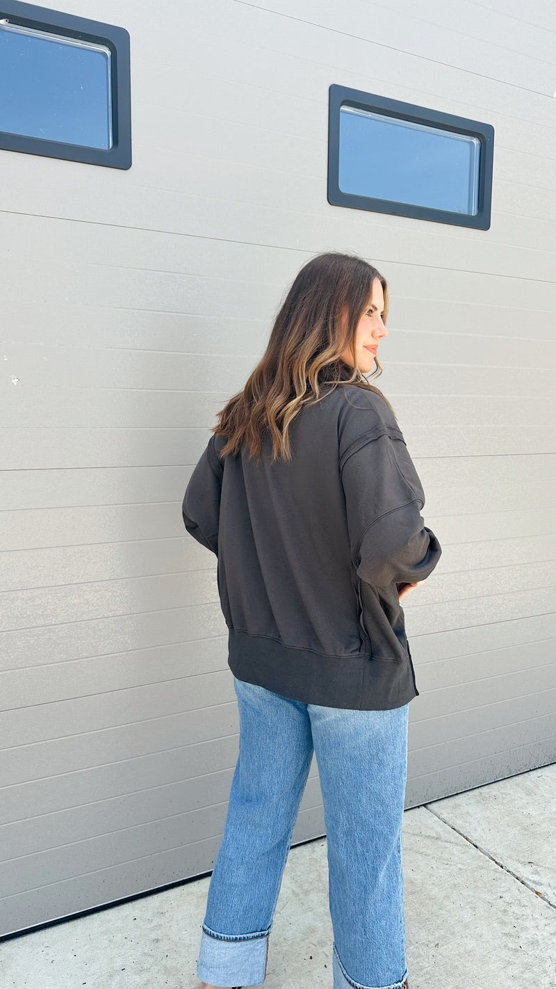 Deep Coal Henley Pullover