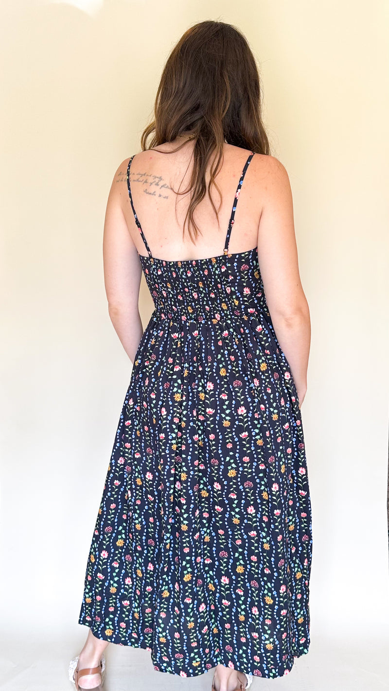 Ivy Floral Midi Dress in Black