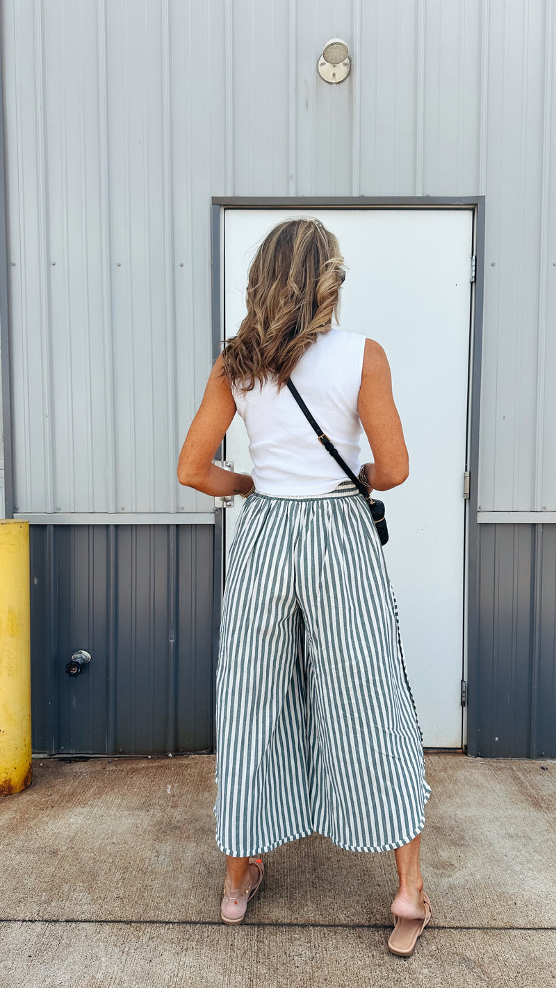 Holland Striped Eyelet Pant in Green