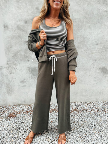 Striped Cargo Wide Leg in Evergreen