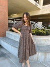 Chestnut Puff Sleeve Midi Dress