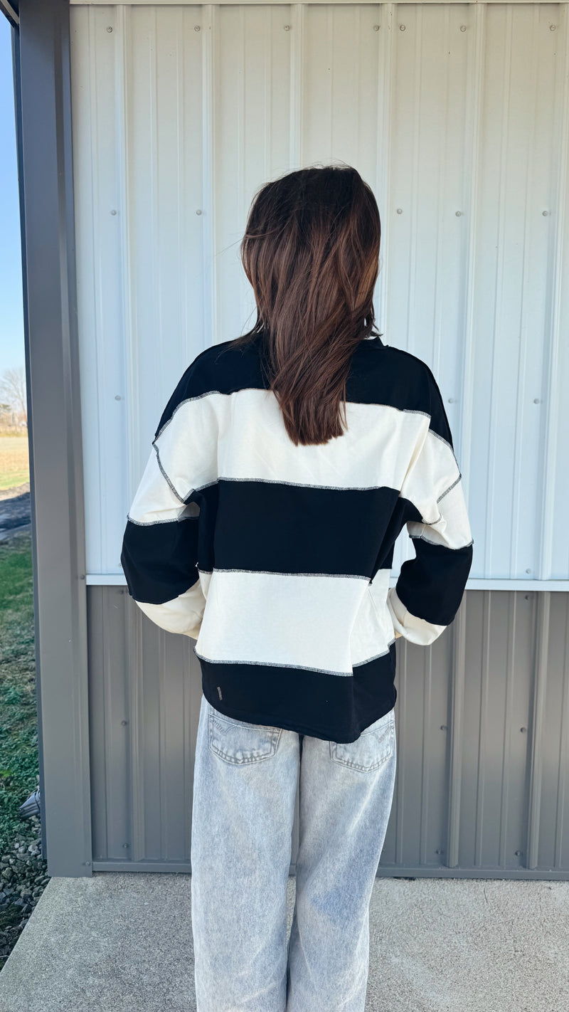 Black Colorblock LS Tee