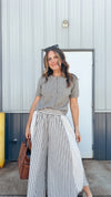 Holland Striped Eyelet Pant in Taupe