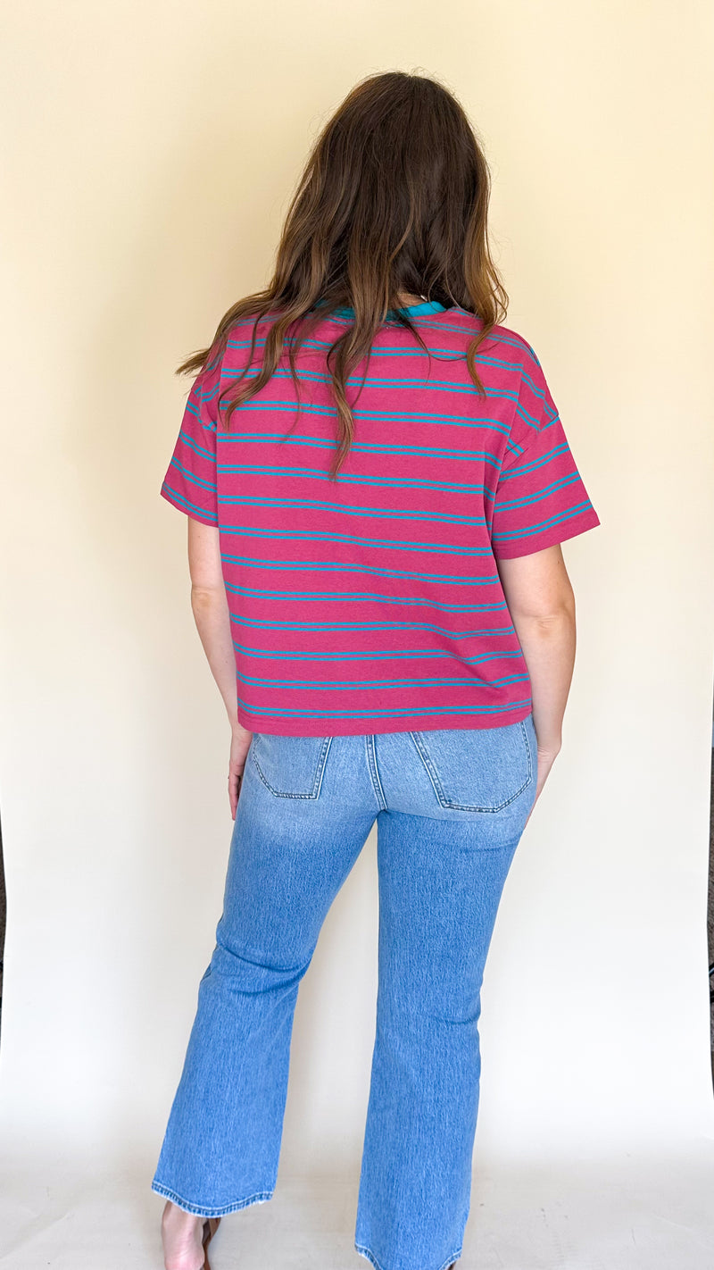 Riley Striped Tee in Magenta