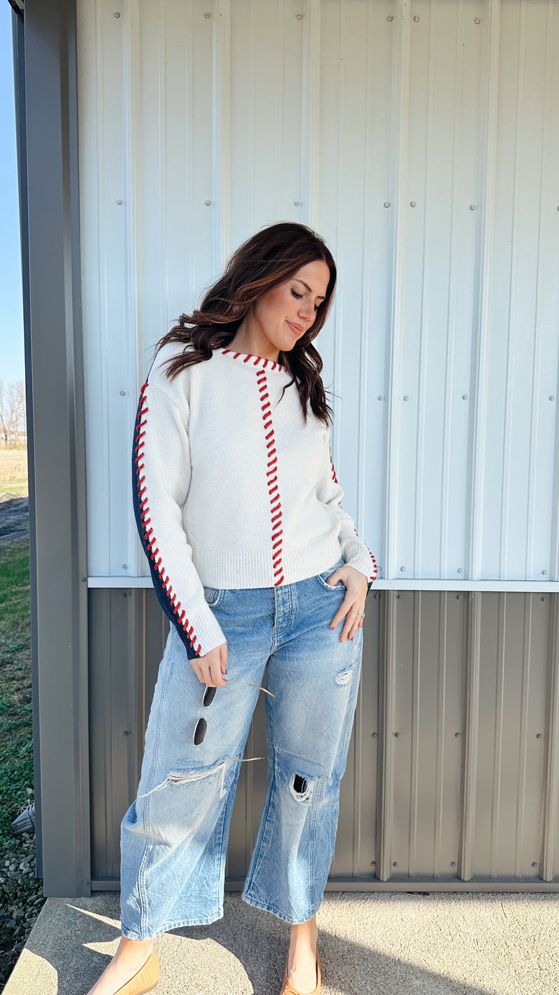 Laces Colorblock Sweater in Navy