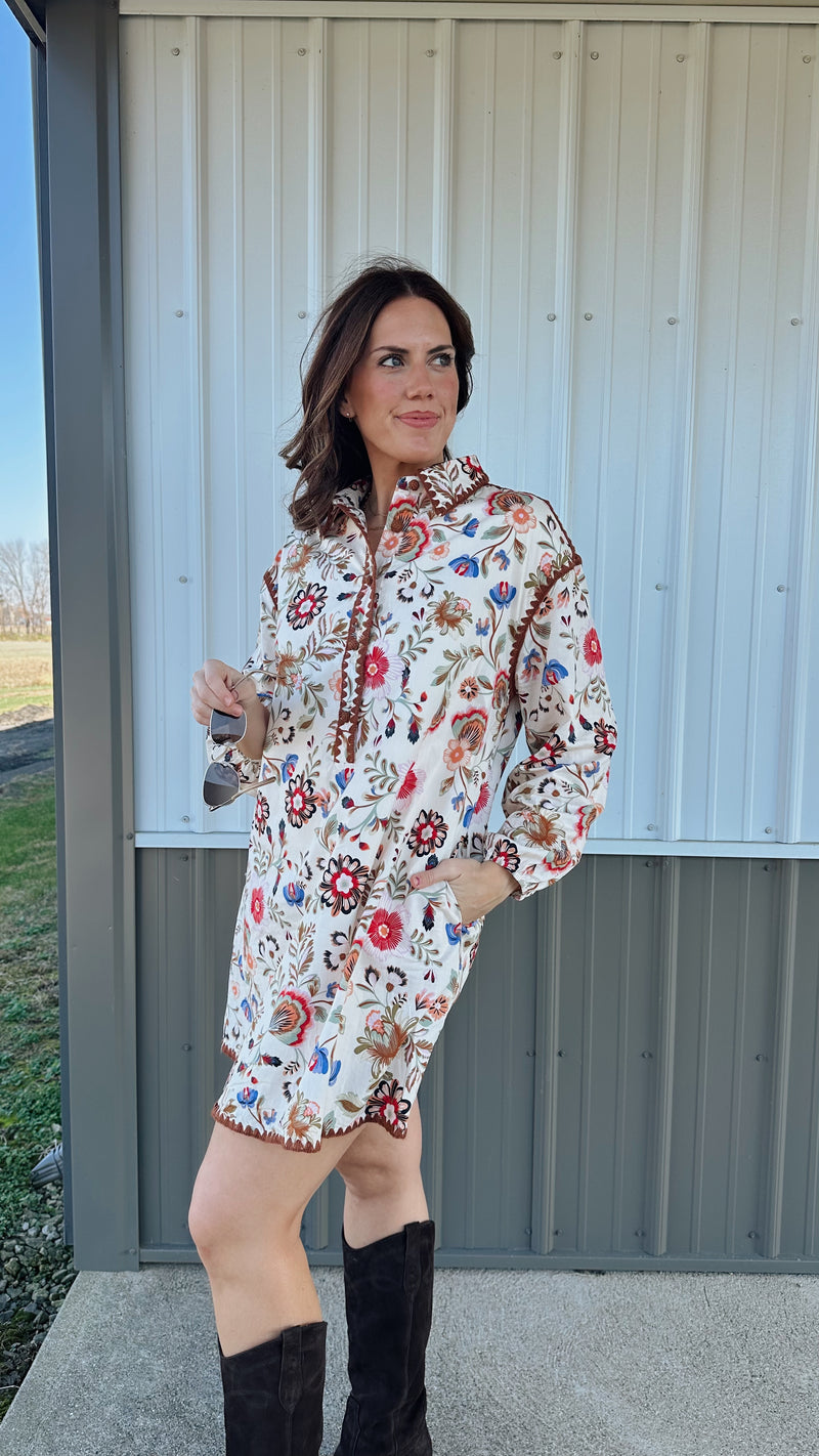 Cream Printed Shift Dress