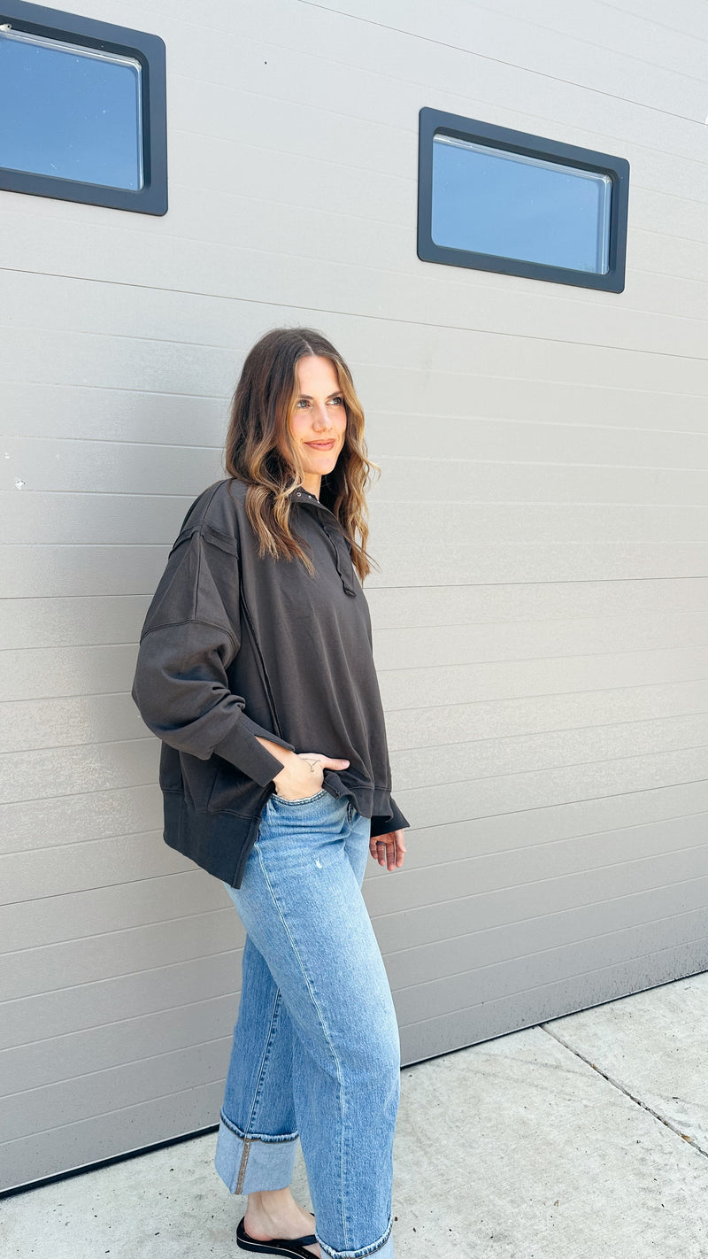 Deep Coal Henley Pullover