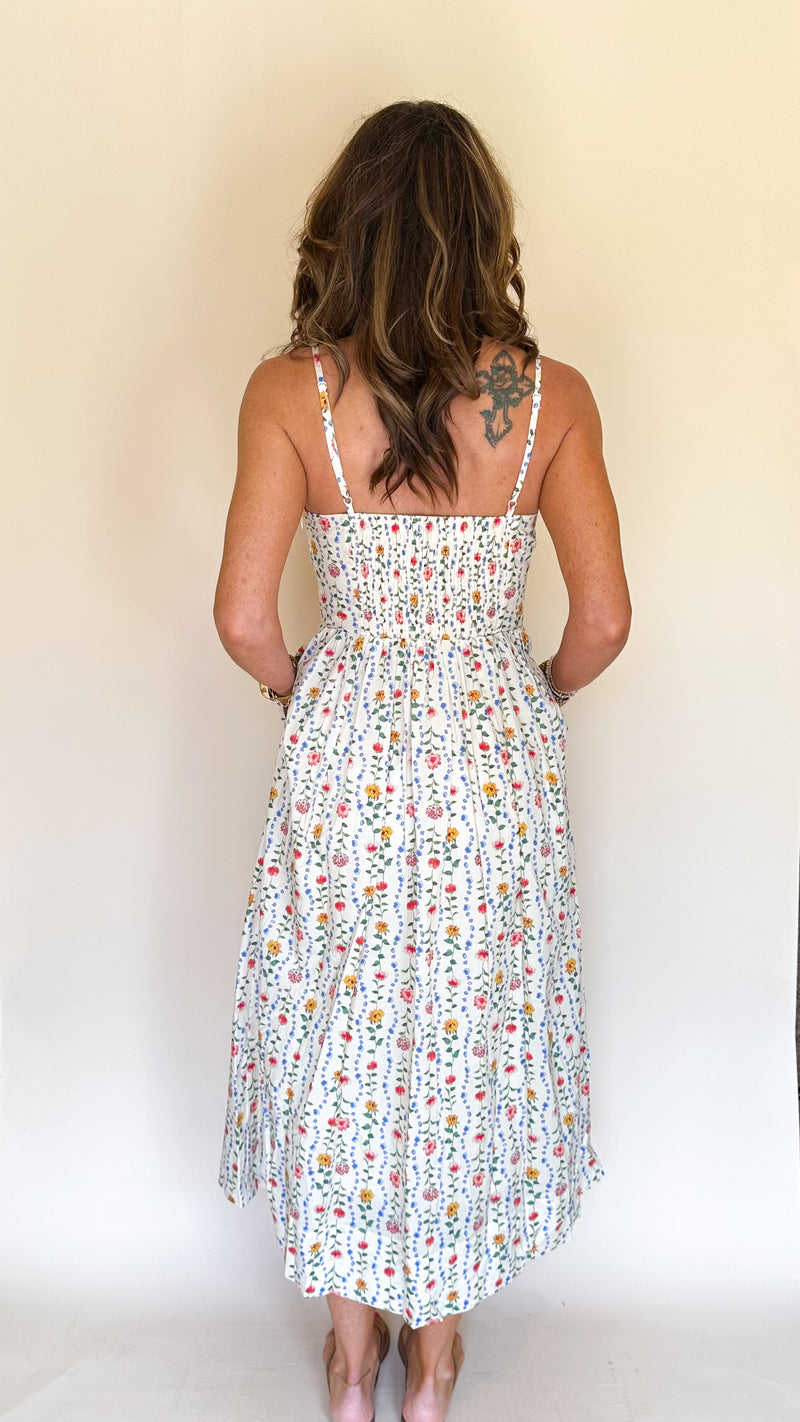 Ivy Floral Midi Dress in Cream