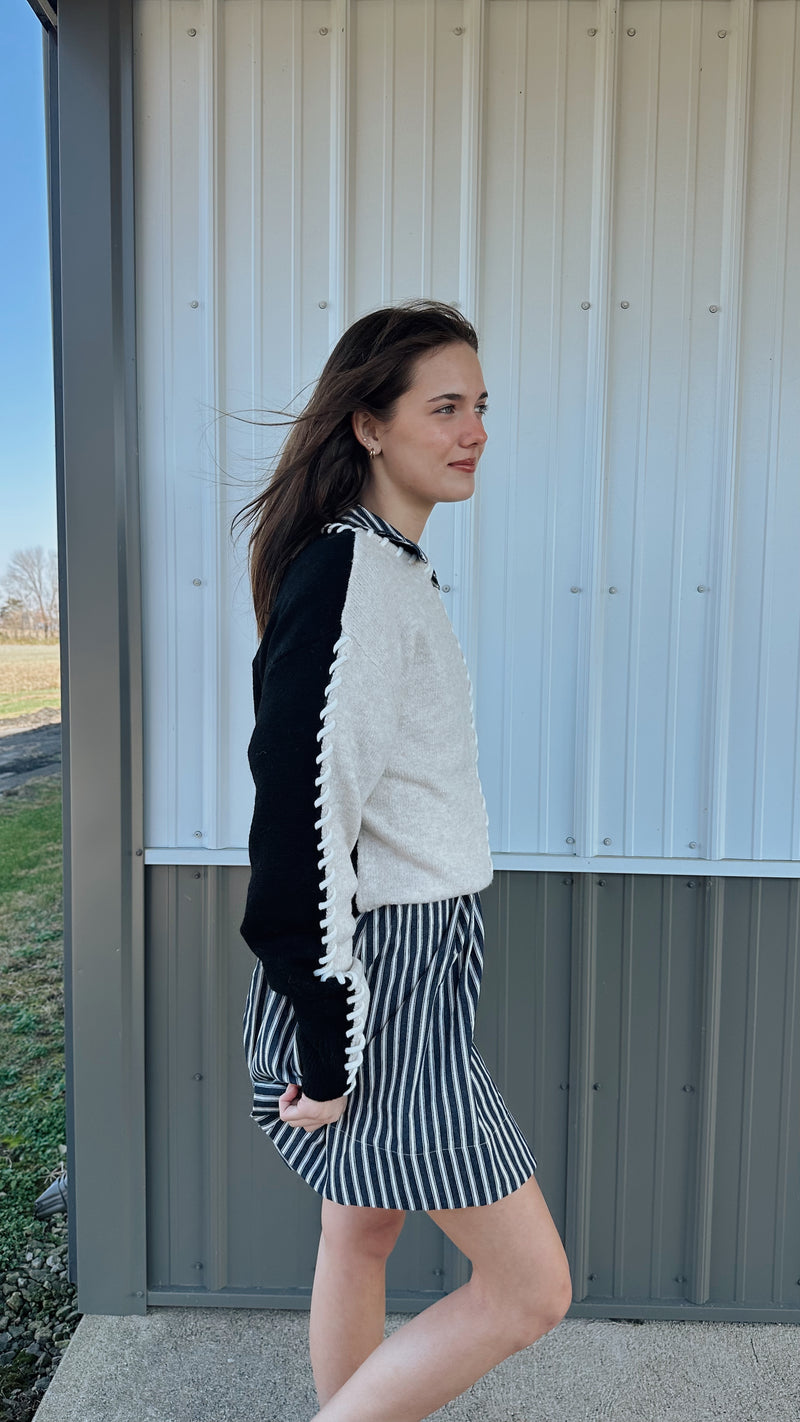 Laces Colorblock Sweater in Black