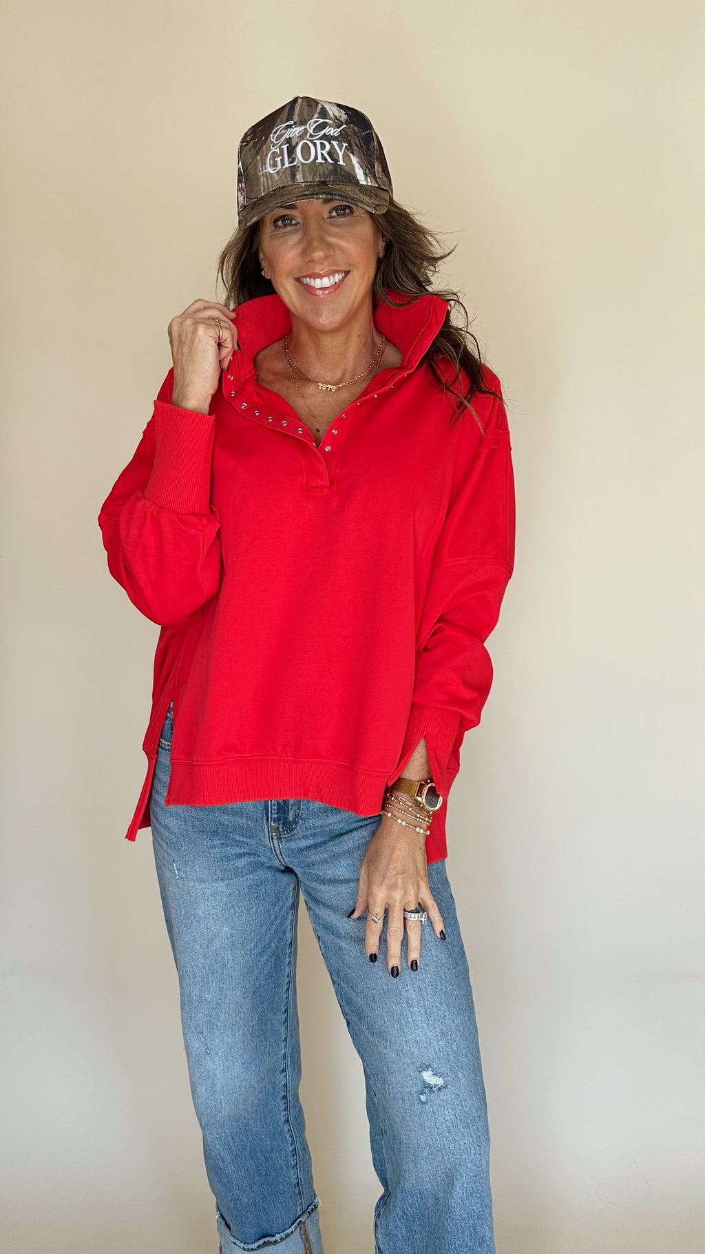 Candy Apple Henley Pullover