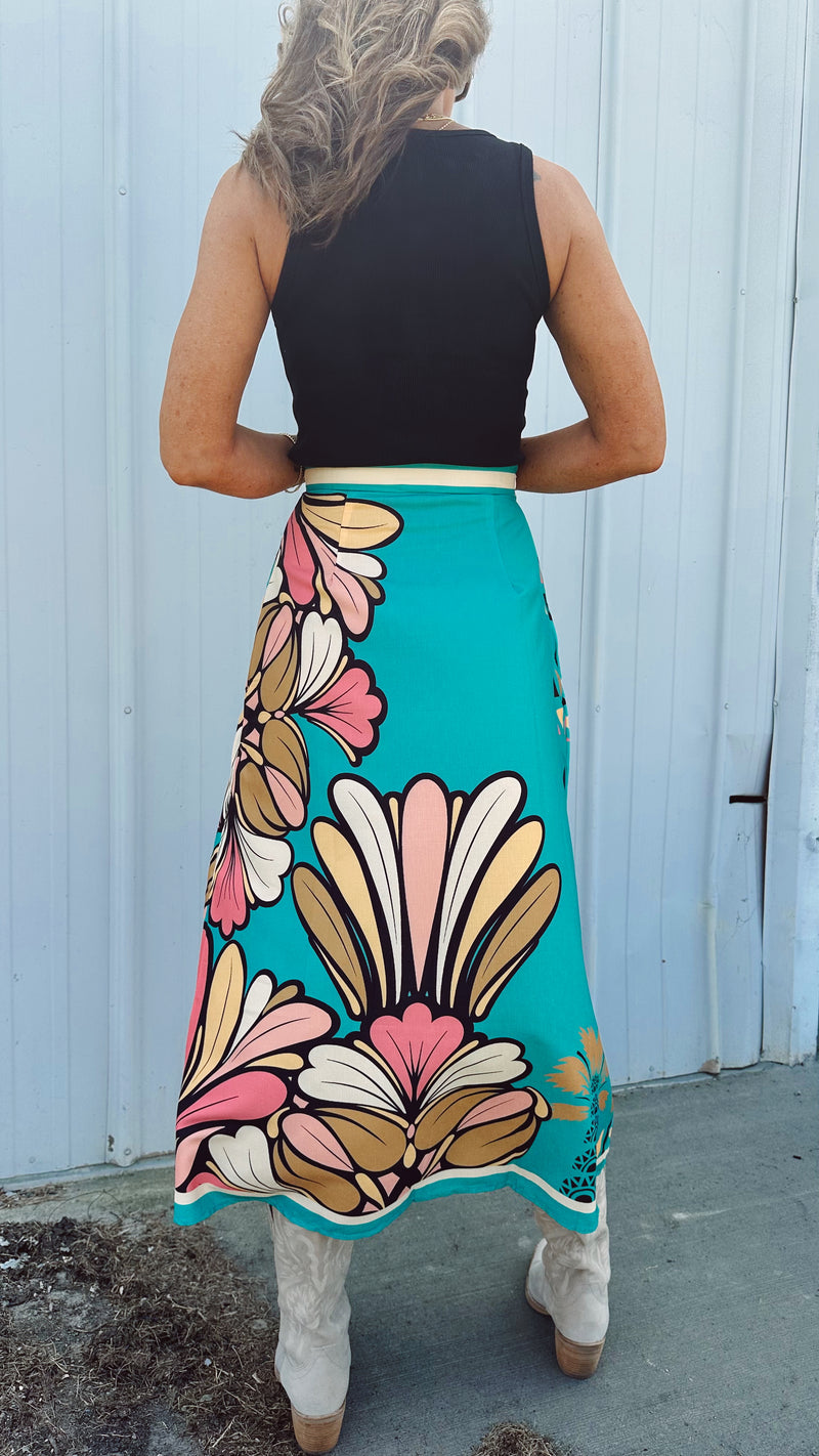 Teal Tropic Wrap Skirt