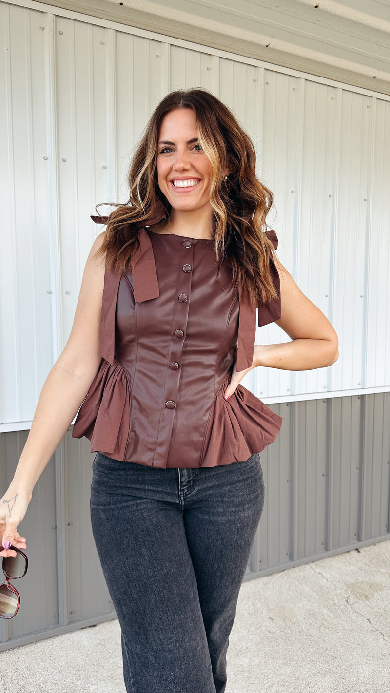 Bordeaux Leather Peplum Top