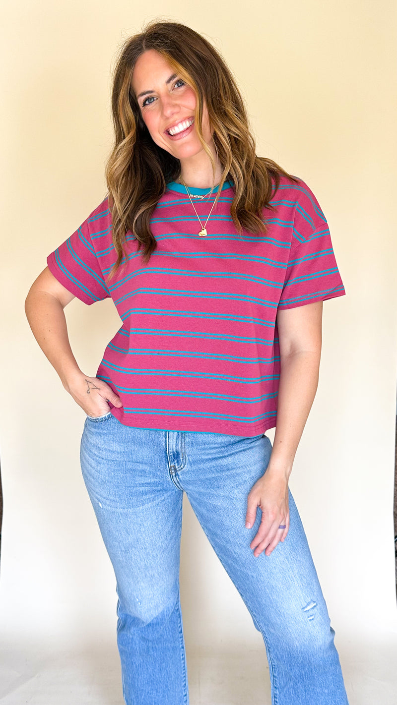 Riley Striped Tee in Magenta