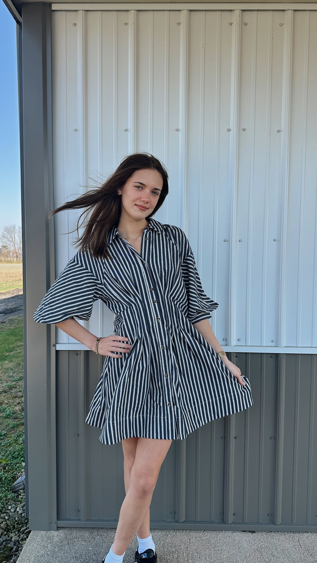 Denim Striped Mini Dress