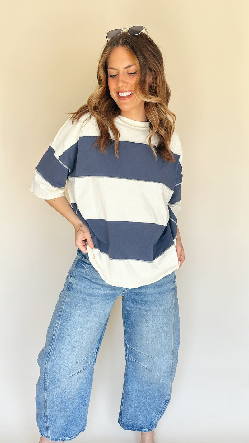 {RESTOCK} Navy Colorblock Tee