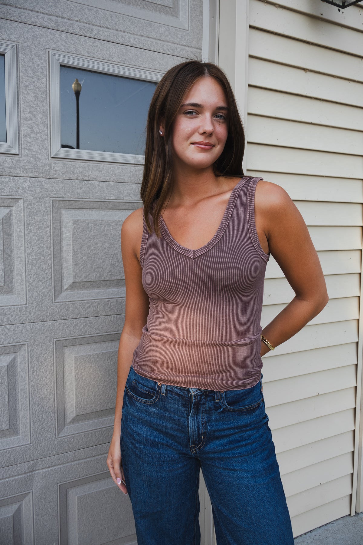 Reversible Ribbed Tank in Vintage Fudge