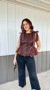Bordeaux Leather Peplum Top