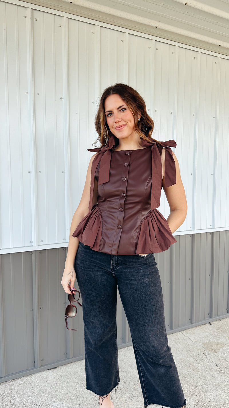 Bordeaux Leather Peplum Top