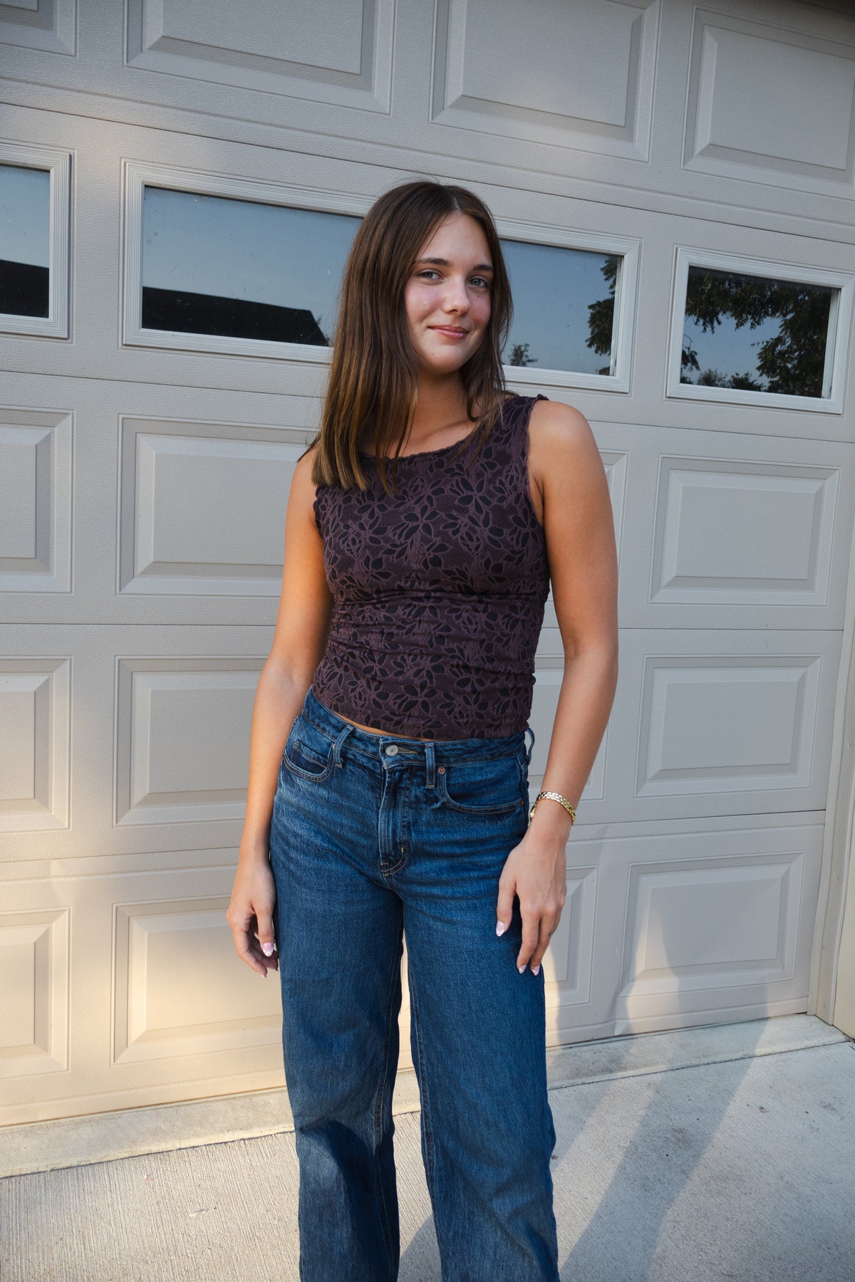 Floral Lettuce Edge Top in French Roast