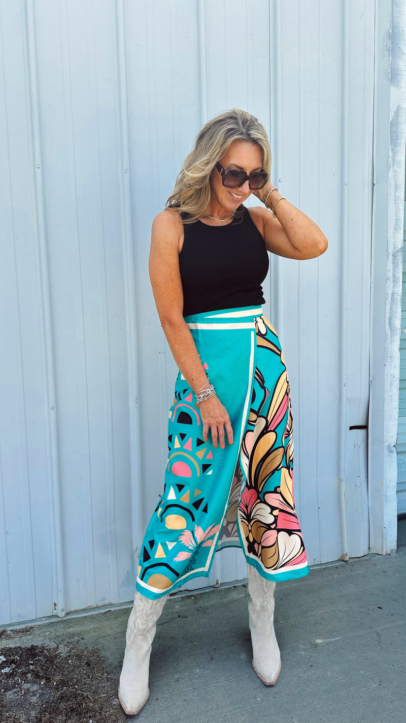 Teal Tropic Wrap Skirt