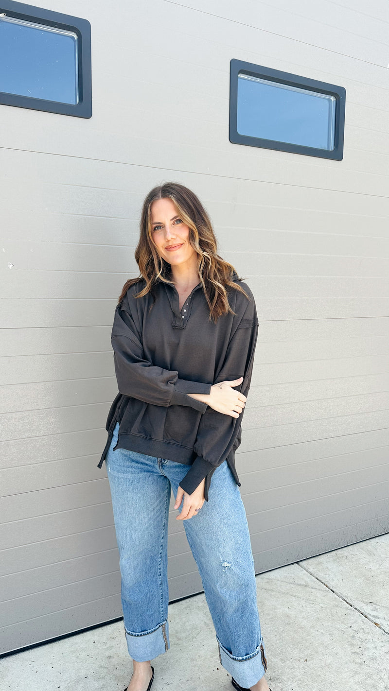 Deep Coal Henley Pullover