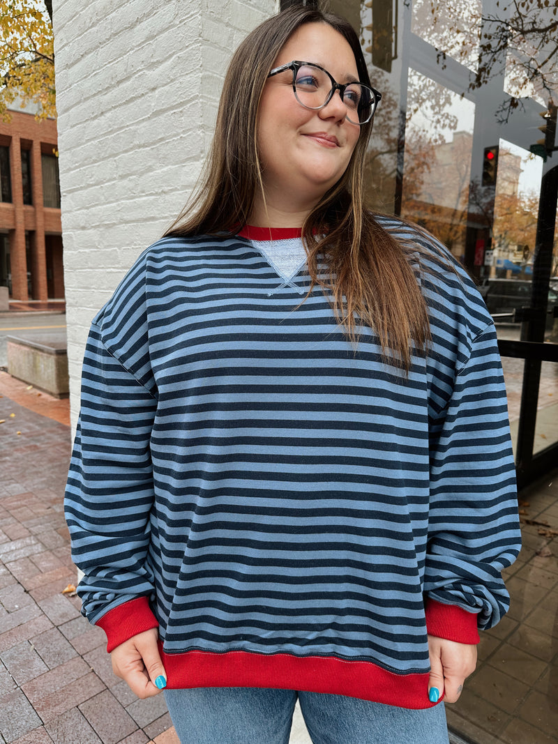 The Striped Crewneck Sweatshirt in Navy