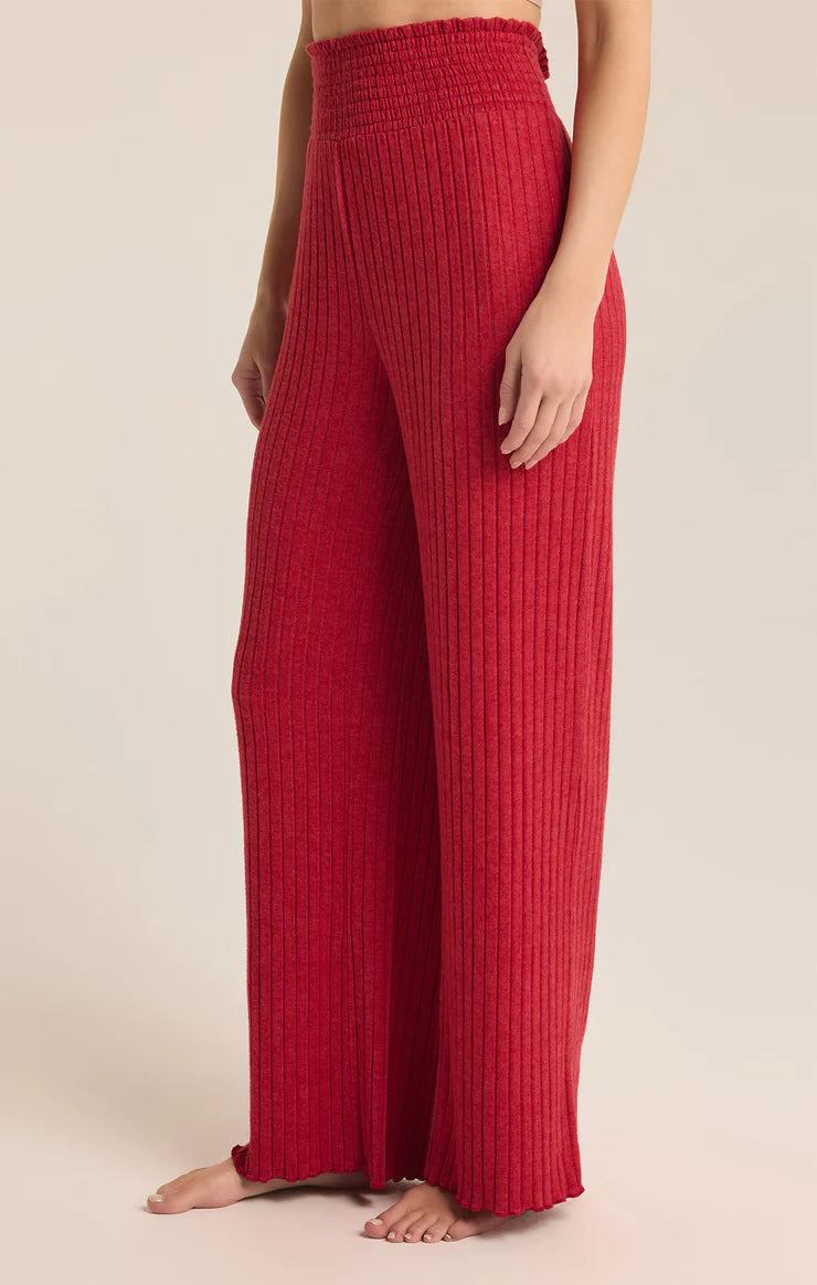 Dawn Smocked Rib Pant in Haute Red